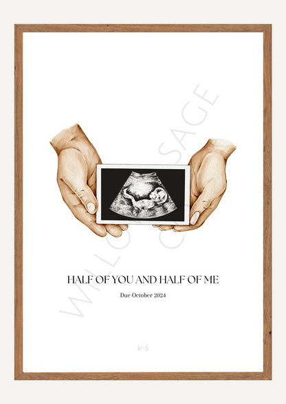 SAMPLE HALF OF YOU ULTRASOUND BABY ANNOUNCEMENT BY WILLOW AND SAGE CO