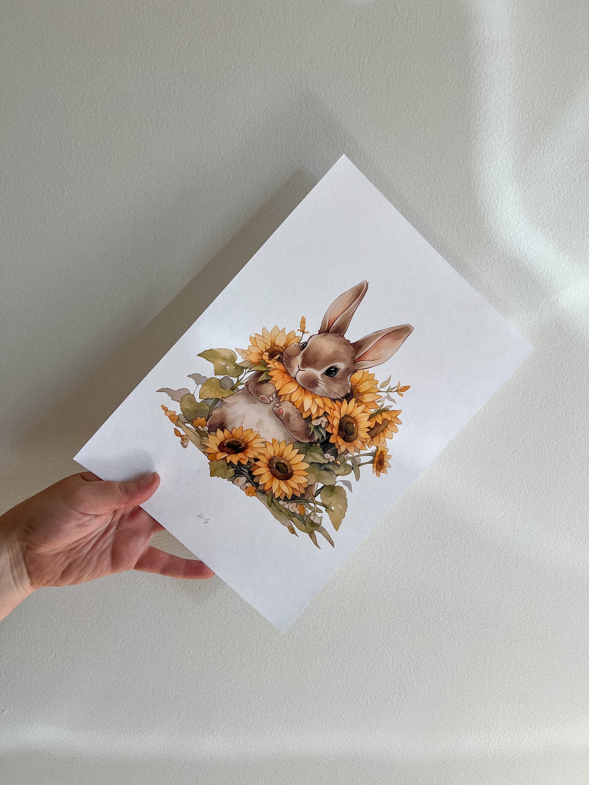 SUNFLOWER BUNNY PRINT ON PARCHMENT BY WILLOW AND SAGE CO