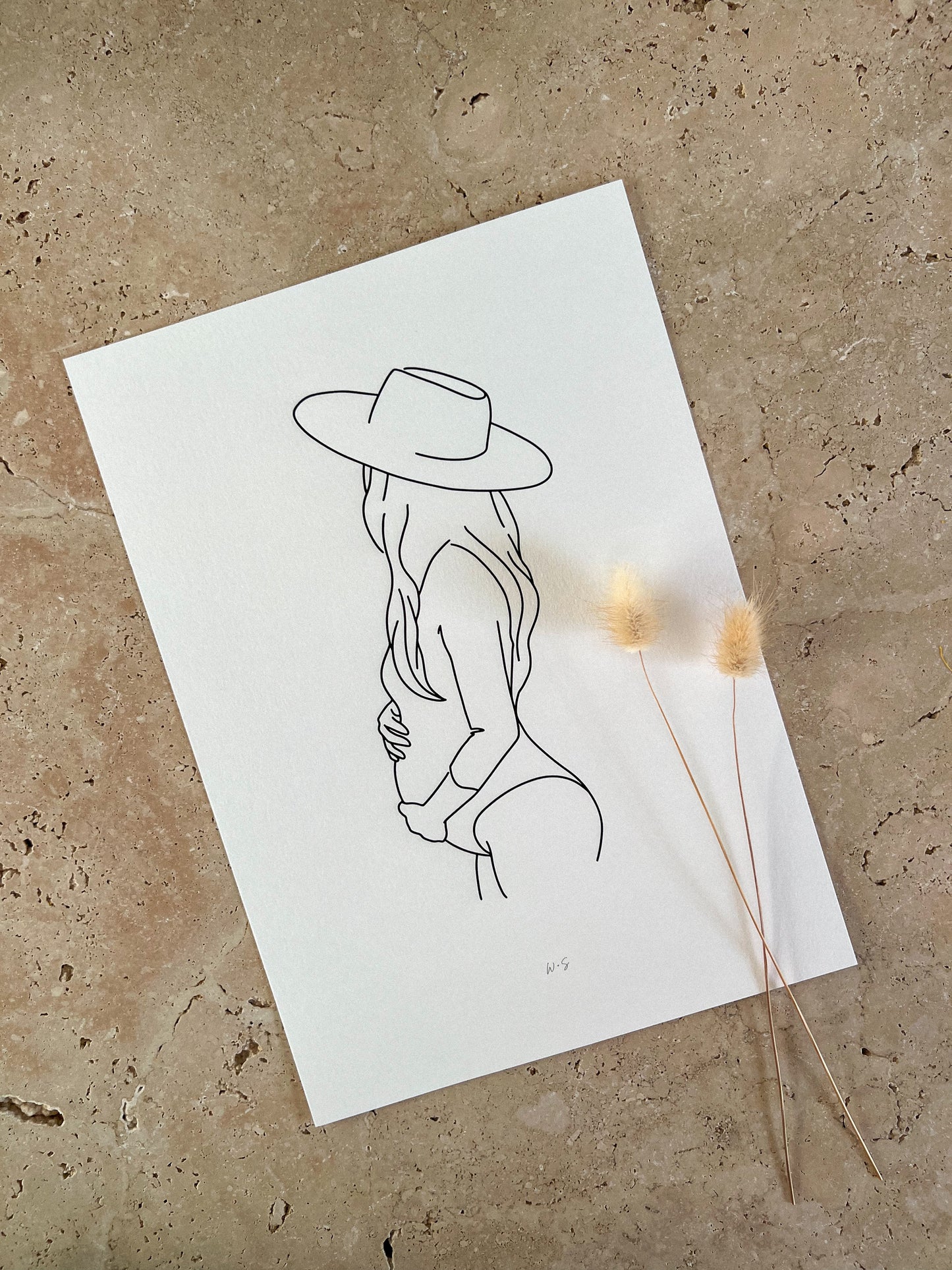 WEARING HAT PREGNANCY LINE ART PRINT BY WILLOW AND SAGE CO