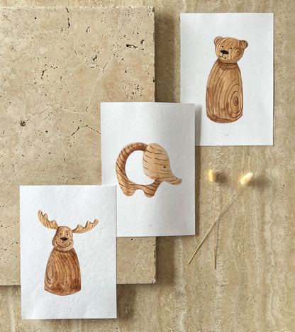 WOODEN ANIMAL TOY PRINT COLLECTION BY WILLOW AND SAGE CO