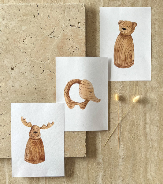 WOODEN ANIMAL TOY PRINT COLLECTION BY WILLOW AND SAGE CO