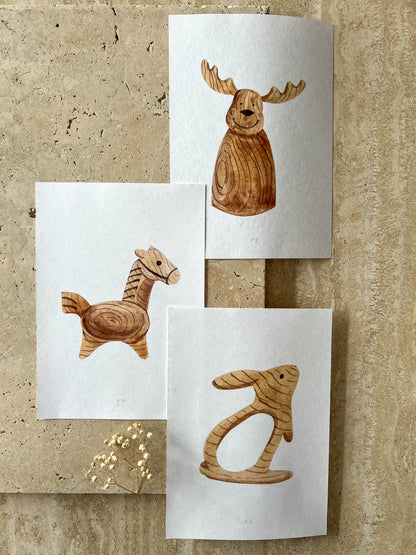WOODEN ANIMAL TOY PRINT SET COLLECTION BY WILLOW AND SAGE CO