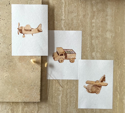 WOODEN PLANES TRUCKS TOY PRINT COLLECTION BY WILLOW AND SAGE CO