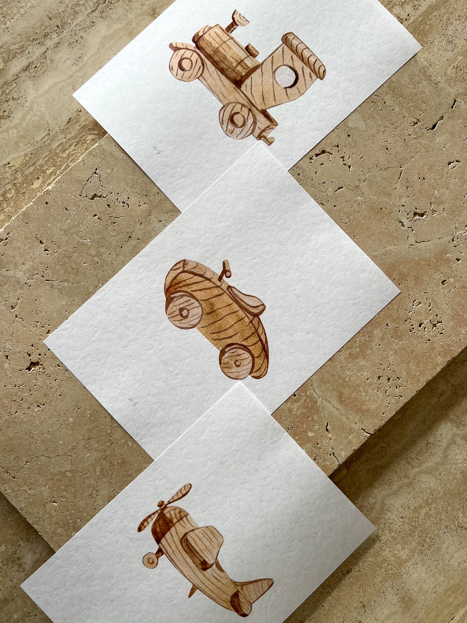 WOODEN TRAIN CAR PLANE TOY PRINT COLLECTION BY WILLOW AND SAGE CO