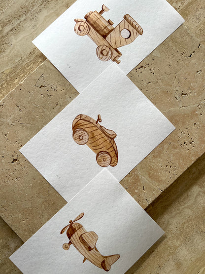 WOODEN TRAIN CAR PLANE TOY PRINT COLLECTION BY WILLOW AND SAGE CO
